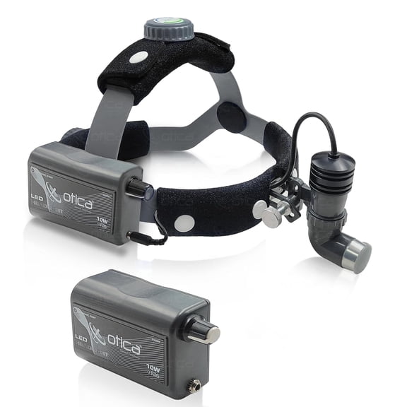 OTICA 10W ENT Surgical LED Headlight for Medical Examination, Multi-Purpose, Adjustable Focus/Brightness, Includes Extra Detachable Battery - Gray