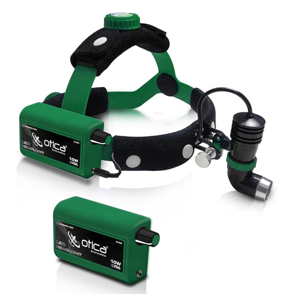 OTICA 10W ENT Surgical LED Headlight for Medical Examination, Multi-Purpose, Adjustable Focus/Brightness, Includes Extra Detachable Battery - Green