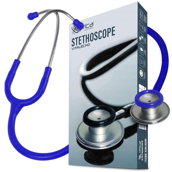 OTICA Acoustic Lightweight Adult Stethoscope with Dual Head Aluminum Chestpiece for Doctors, Nurses, Students and Home Healthcare Use - Vitelecho - Blue