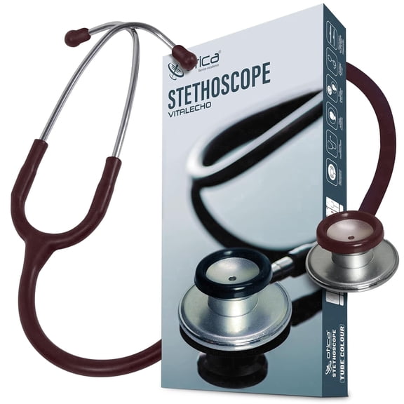 OTICA Acoustic Lightweight Adult Stethoscope with Dual Head Aluminum Chestpiece for Doctors, Nurses, Students and Home Healthcare Use - Vitelecho - Brown