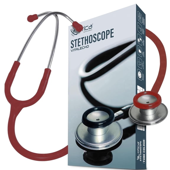 OTICA Acoustic Lightweight Adult Stethoscope with Dual Head Aluminum Chestpiece for Doctors, Nurses, Students and Home Healthcare Use - Vitelecho - Red