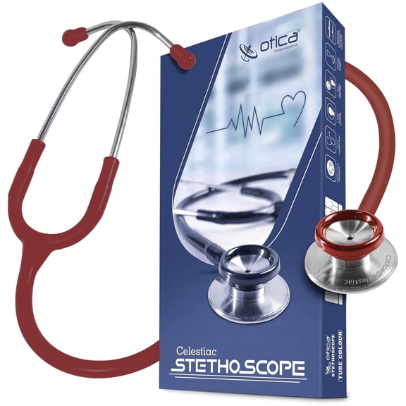 OTICA Dual Head Stainless Steel Stethoscope for Nurses, Medical Students and EMTs - Celestiac - Red