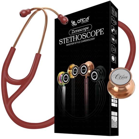 OTICA Master Style Cardiology Stethoscope with Copper Finish for Doctors, Nurses, EMTs and Medical Students - Zerascope - Red