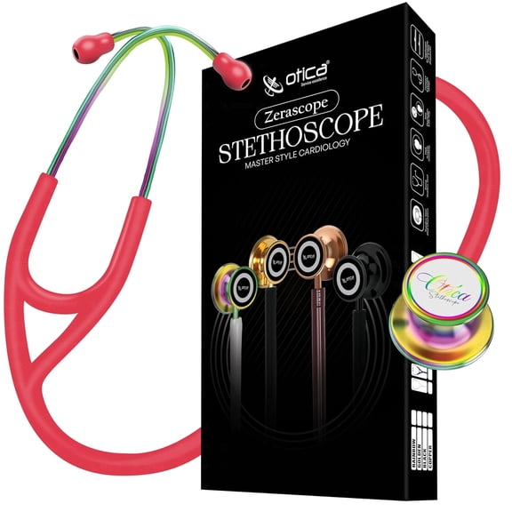OTICA Master Style Cardiology Stethoscope with Rainbow Finish for Doctors, Nurses, EMTs and Medical Students - Zerascope - Pink