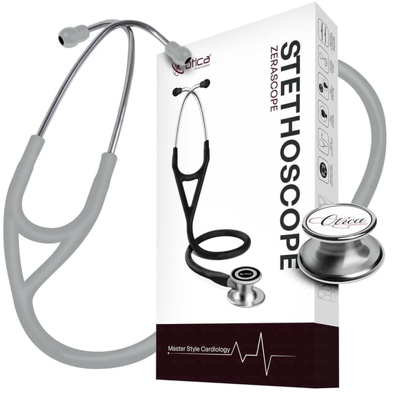 OTICA Master Style Cardiology Stethoscope with Stainless Steel Finish for Doctors, Nurses, EMTs and Medical Students - Zerascope - Gray