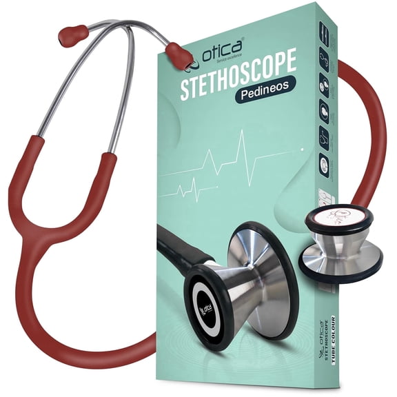 OTICA Pediatric Stethoscope, Dual Head Stainless Steel with Tunable Diaphragm and Soft Ear Tips - Red