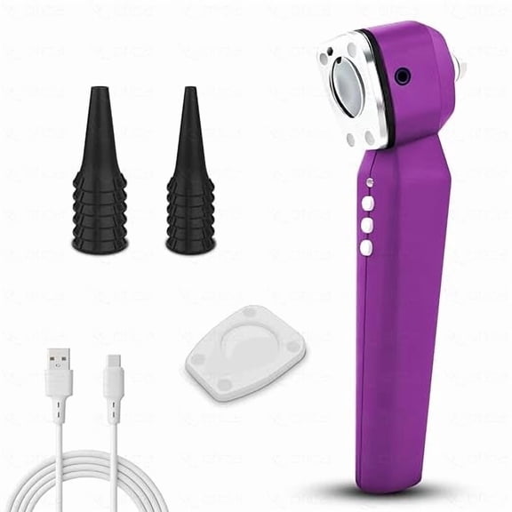 OTICA Professional Pocket LED Otoscope with Rechargeable 3500mAh Battery, USB Type-C Charging, Adjustable Brightness, 10 Reusable Ear Specula, Spare Lens, 11707 - Purple