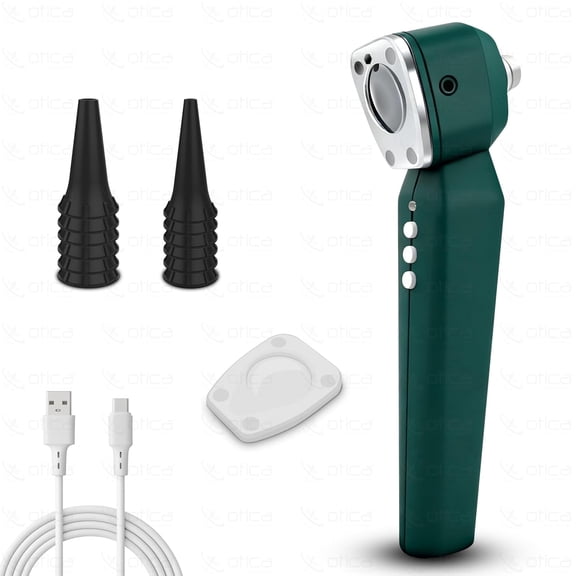 OTICA Professional Pocket LED Otoscope with Rechargeable 3500mAh Battery, USB Type-C Charging, Adjustable Brightness, 10 Reusable Ear Specula, Spare Lens, 11707 - Green