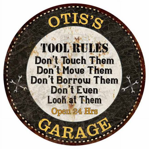 OTIS'S Garage Rules 14" Round Metal Sign Garage Bar Wall Decor 100140013099