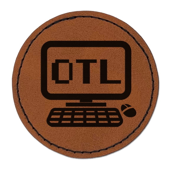 OTL Despair Kawaii Computer Face Emoticon 2.5" Faux Leather Round Engraved Iron-On Patch - Brown