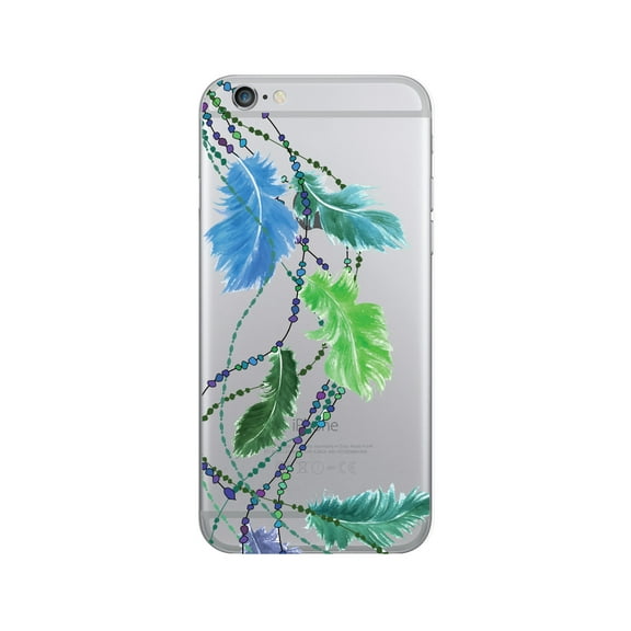 OTM Prints Clear Phone Case, Dancing Feathers Green - iPhone 6/6s/7/7s