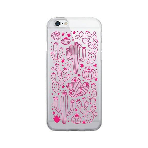 OTM Prints Clear Phone Case, Desert Cacti Outlined Pink - iPhone 6/6s/7/7s