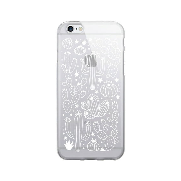 OTM Prints Clear Phone Case, Desert Cacti Outlined White - iPhone 6/6s/7/7s