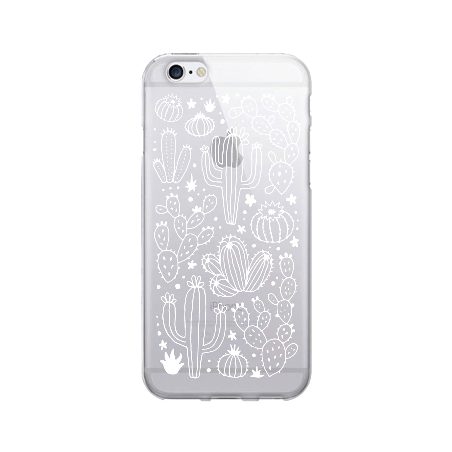 OTM Prints Clear Phone Case, Desert Cacti Outlined White - iPhone 6 Plus/7 Plus