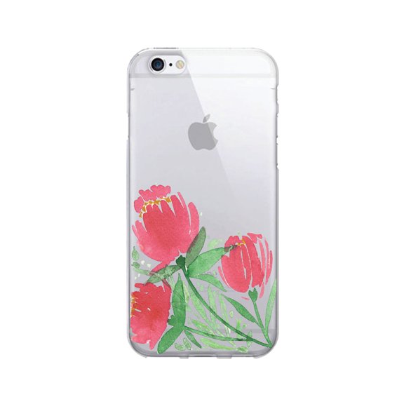 OTM Prints Clear Phone Case, Pretty Flowers Red - iPhone 6/6s/7/7s