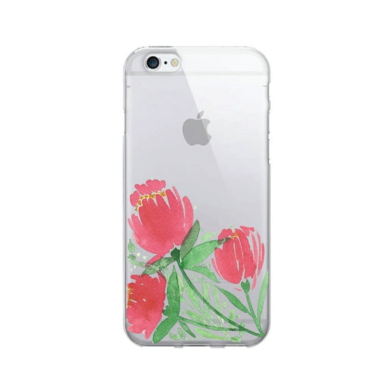 OTM Prints Clear Phone Case, Pretty Flowers Red - iPhone 6 Plus/7 Plus