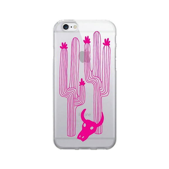 OTM Prints Clear Phone Case, Saguaro & Skull- Pink - iPhone 6/6s/7/7s