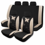 OTOEZ Butterfly Car Seat Cover, Breathable Cloth 5 Seats Full Set for Front & Rear Seat Protector, Universal fit Most Honda Toyota Chevy Ford Nissan Truck SUV, 