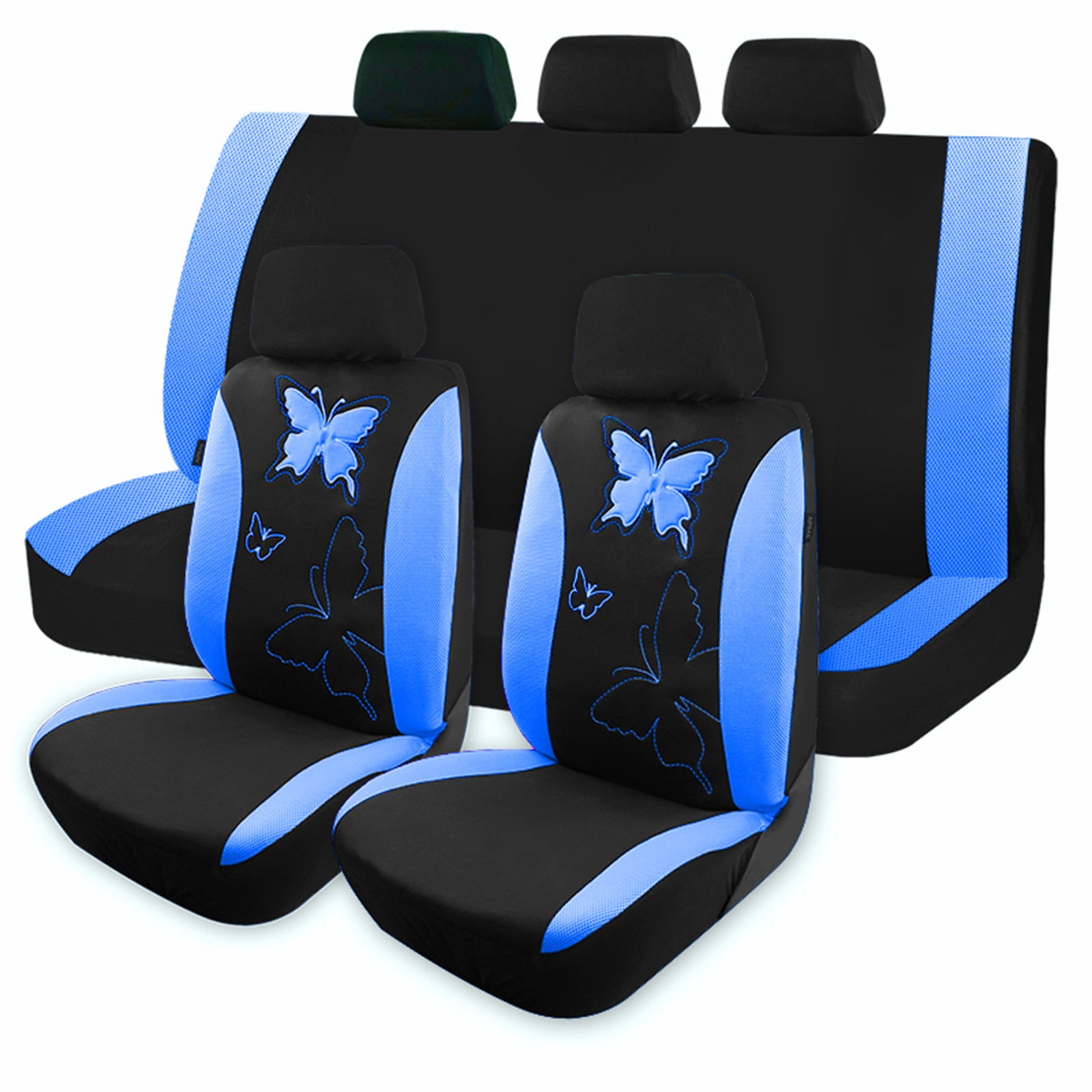 OTOEZ Butterfly Car Seat Cover, Breathable Cloth 5 Seats Full Set for Front & Rear Seat Protector, Universal fit Most Honda Toyota Chevy Ford Nissan Truck SUV, Blue
