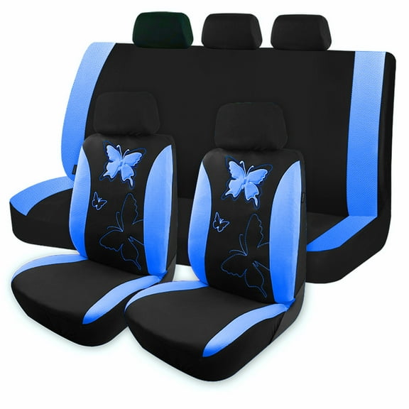 OTOEZ Butterfly Car Seat Cover, Breathable Cloth 5 Seats Full Set for Front & Rear Seat Protector, Universal fit Most Honda Toyota Chevy Ford Nissan Truck SUV, Blue