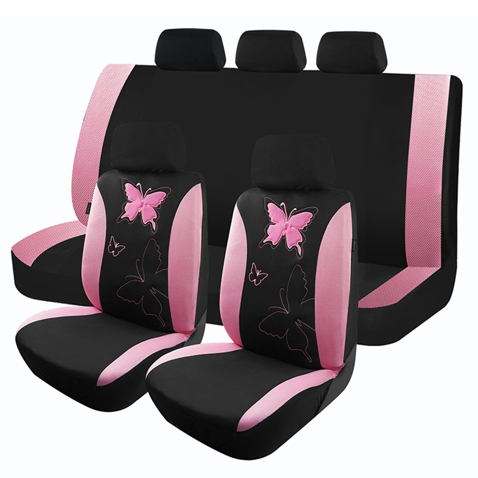 OTOEZ Butterfly Car Seat Cover, Breathable Cloth 5 Seats Full Set for Front & Rear Seat Protector, Universal fit Most Honda Toyota Chevy Ford Nissan Truck SUV, Pink