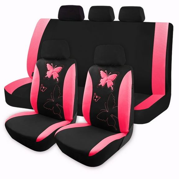 OTOEZ Butterfly Car Seat Cover, Breathable Cloth 5 Seats Full Set for Front & Rear Seat Protector, Universal fit Most Honda Toyota Chevy Ford Nissan Truck SUV, Red