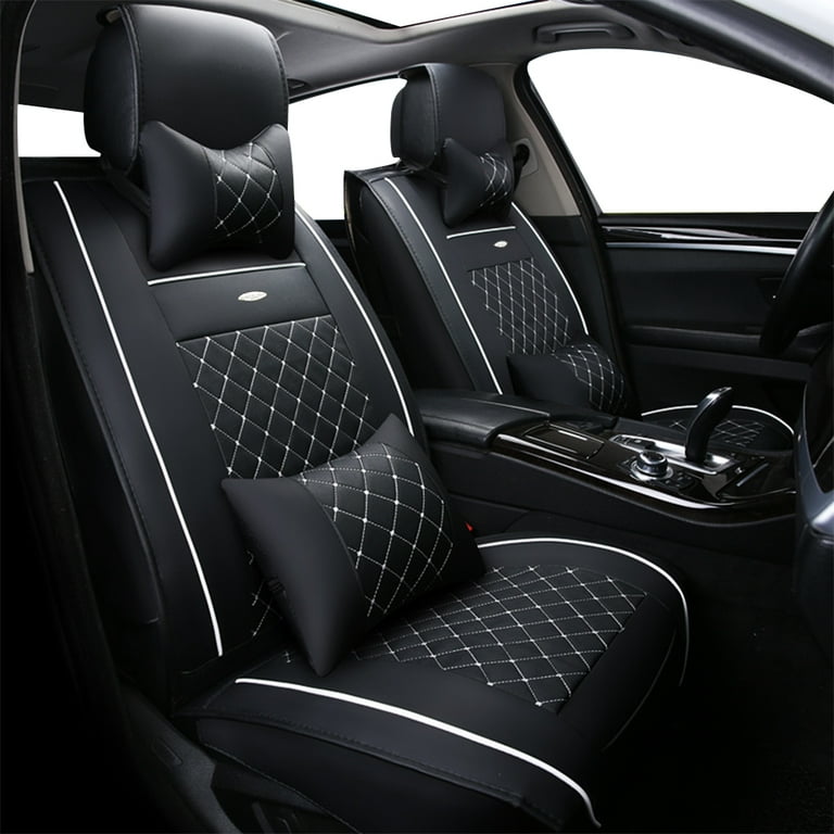 Luxury Leather Front + Rear Car Seat Covers 5-Seats Cushion Full