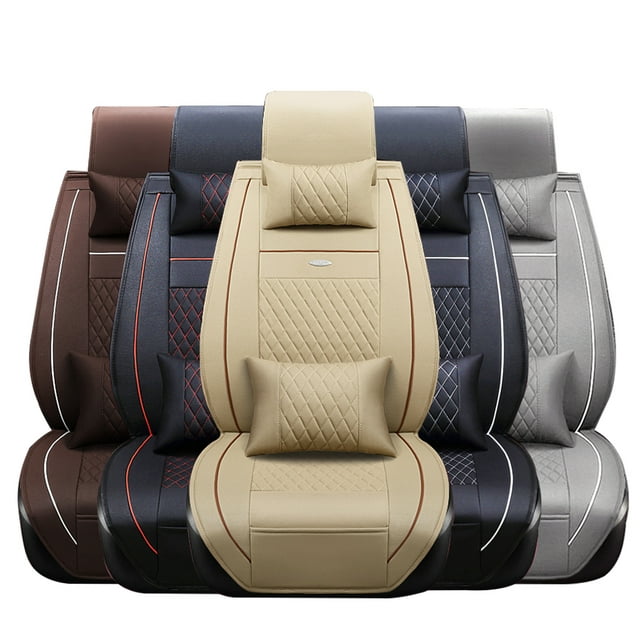 OTOEZ Car Seat Covers Deluxe Leather 5-Seats Front Rear Full Set Cushion Pad Universal Fit