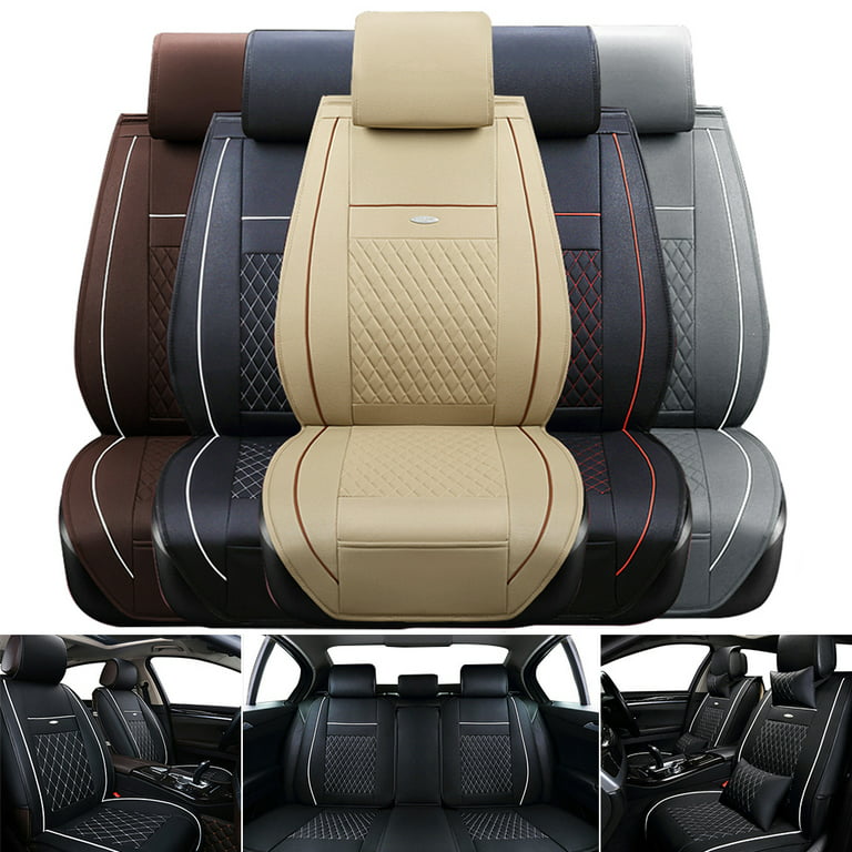Leather Car Seat Covers Front Rear Seat Cushion Universal Fit for