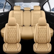 OTOEZ Car Seat Covers Full Set, 5 Pcs Leather Automotive Front & Rear Seat Covers, Waterproof Car Seat Cushion Protector Universal Fit Honda Accord Civic Nissan Toyota Hyundai