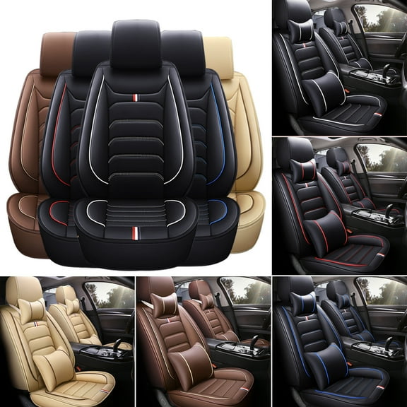 OTOEZ Car Seat Covers Full Set 5 Seat Leather Front Back Cushion Pad Protector For Honda Toyota Chevy Ford Nissan Universal Fit