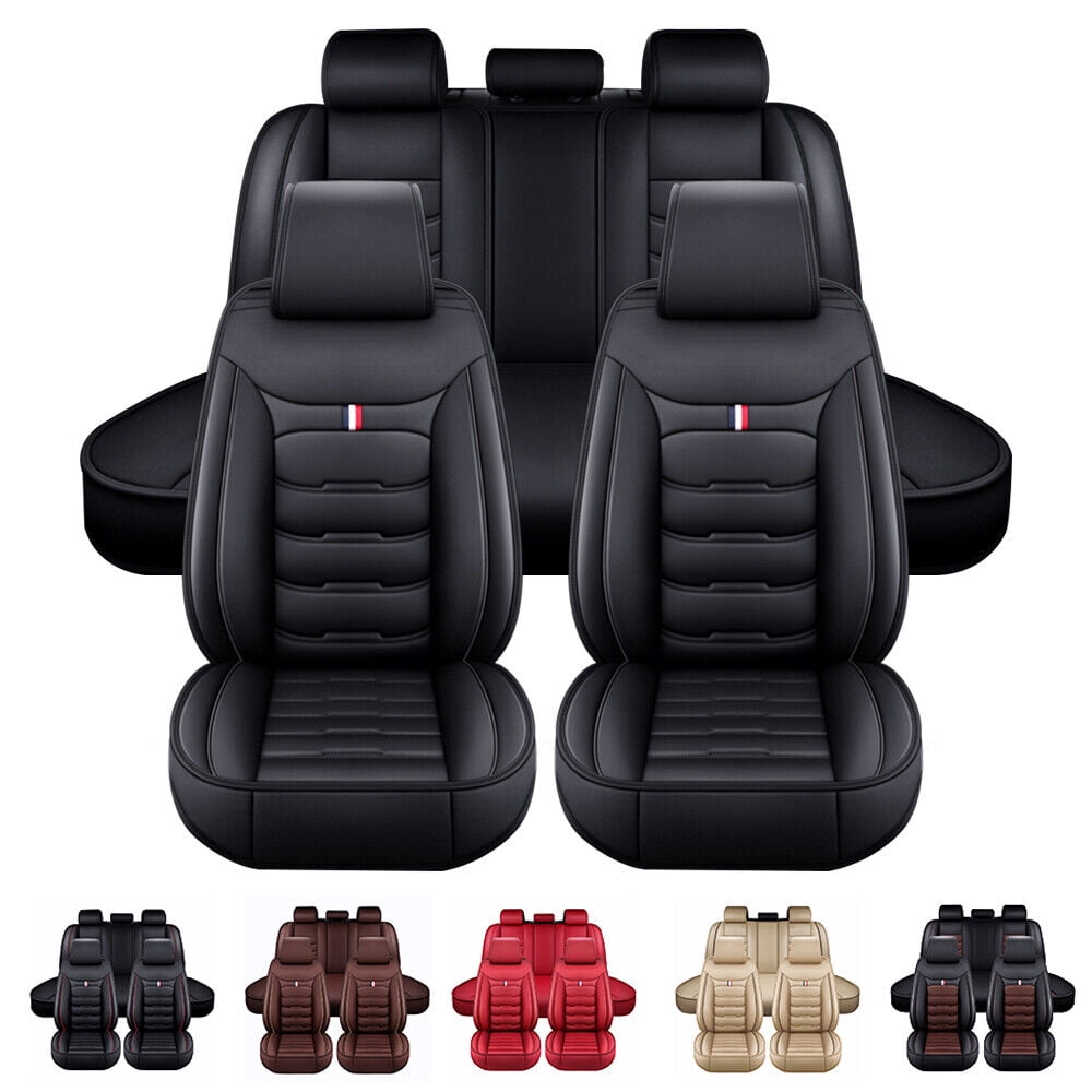 5-Seats Front + Rear Car Seat Cover Cushion Set Microfiber PU Leather –