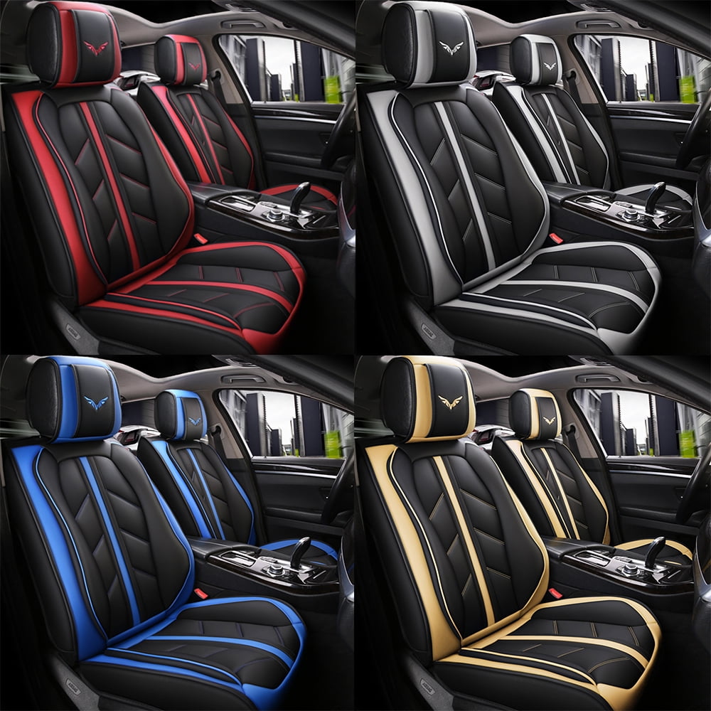 Luxury Leather Front + Rear Car Seat Covers 5-Seats Cushion Full Set  Universal