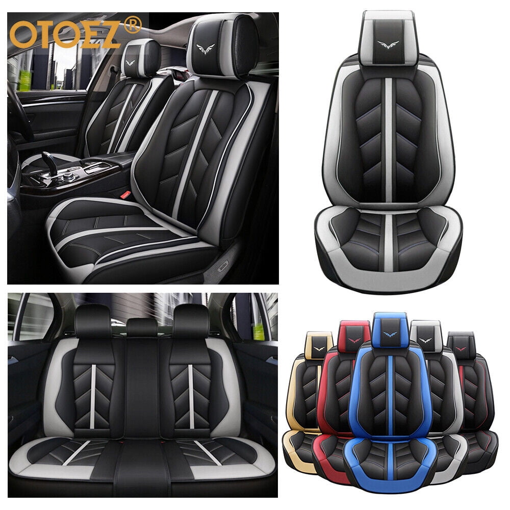 PVUEL Universal Deluxe Leather Car Front Seat Cover Front Bottom Seat  Cushion Protector Gray 2PC
