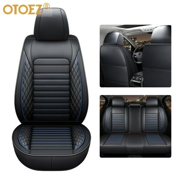 OTOEZ Car Seat Covers Universal Full Set 5 Seats Leather Front Back Cushion Pad Protector