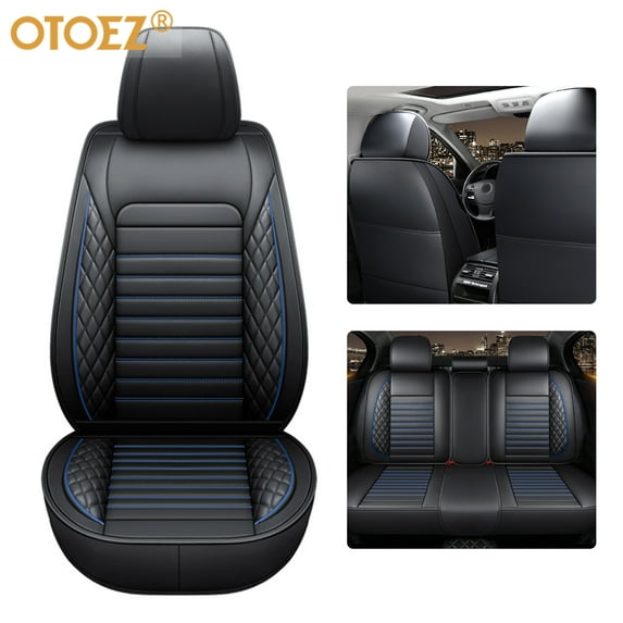 OTOEZ Car Seat Covers Universal Full Set 5 Seats Leather Front Back Cushion Pad Protector