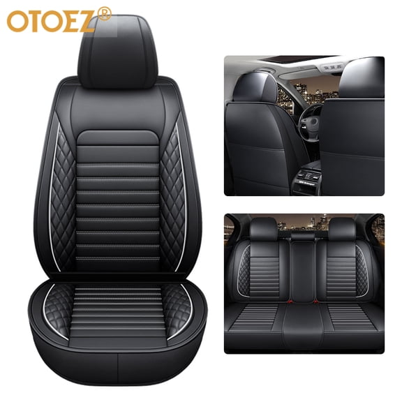 OTOEZ Car Seat Covers Universal Full Set 5 Seats Leather Front Back Cushion Pad Protector