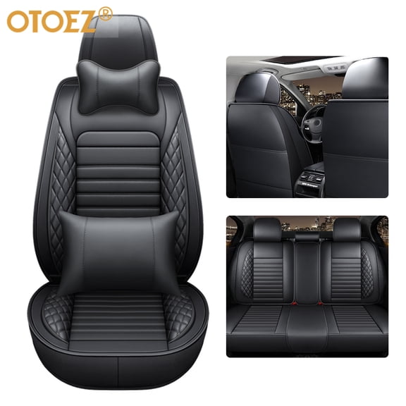 OTOEZ Car Seat Covers Universal Full Set 5 Seats Leather Front Back Cushion Pad Protector