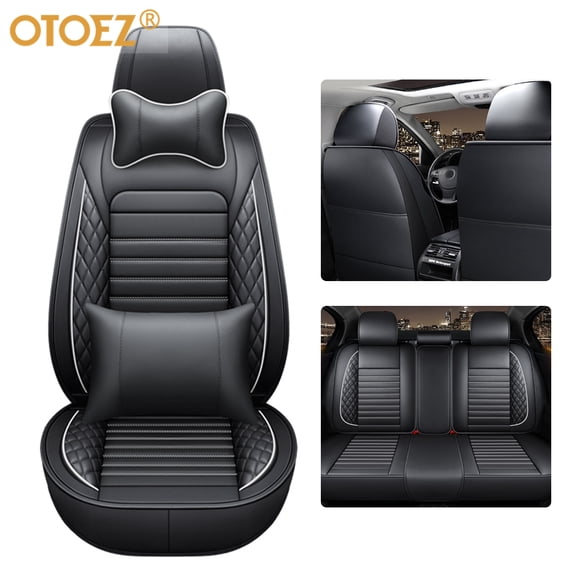 OTOEZ Car Seat Covers Universal Full Set 5 Seats Leather Front Back Cushion Pad Protector