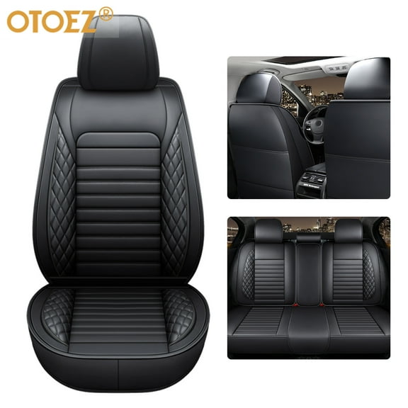 OTOEZ Car Seat Covers Universal Full Set 5 Seats Leather Front Back Cushion Pad Protector