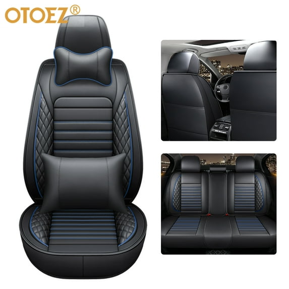 OTOEZ Car Seat Covers Universal Full Set 5 Seats Leather Front Back Cushion Pad Protector