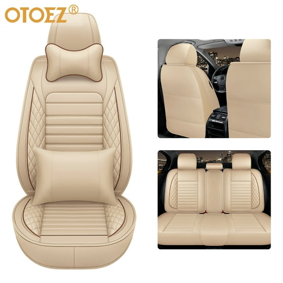 OTOEZ Car Seat Covers Universal Full Set 5 Seats Leather Front Back Cushion Pad Protector