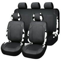OTOEZ Cow Print PU Car Seat Covers Universal Faux Leather Front Rear Seat Cushion Cover 5-Seat Full Set for Sedan SUV, Black