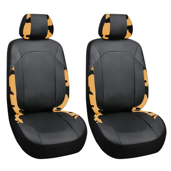 OTOEZ Cow Print PU Car Seat Covers Universal Faux Leather Front Seat Cushion Cover for Sedan SUV, Black & Orange