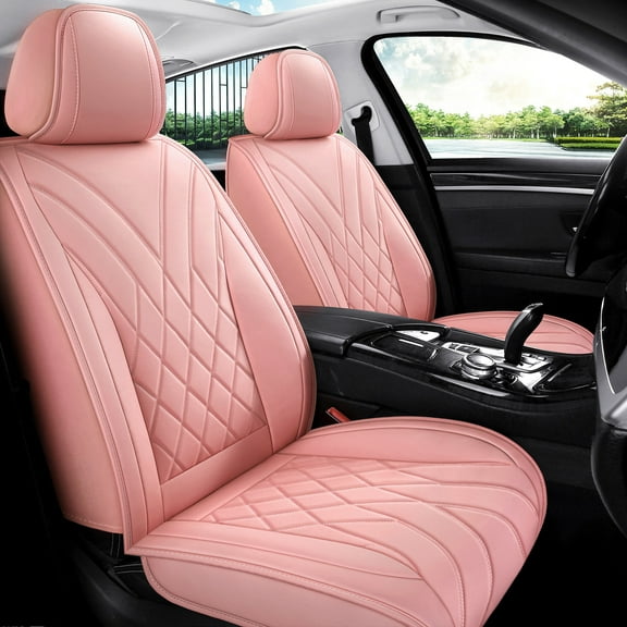 OTOEZ Universal Pink Car Seat Cover PU Leather 5-Seat Full Set Waterproof Front & Rear Cushion Protector Fit Most Honda Toyota Chevy Ford Nissan SUV