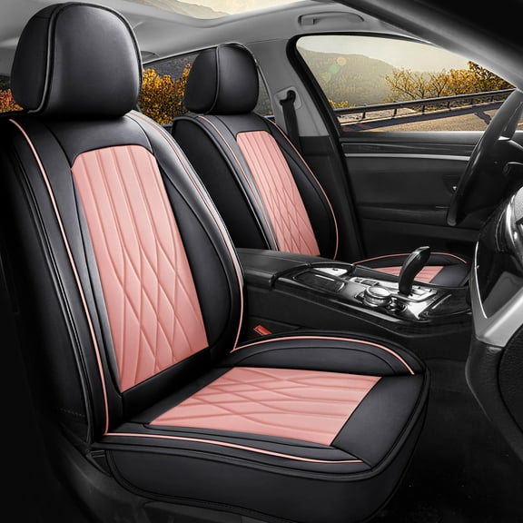 OTOEZ Universal Pink Car Seat Cover PU Leather 5-Seat Full Set Waterproof Front & Rear Cushion Protector Fit Most Honda Toyota Chevy Ford Nissan SUV