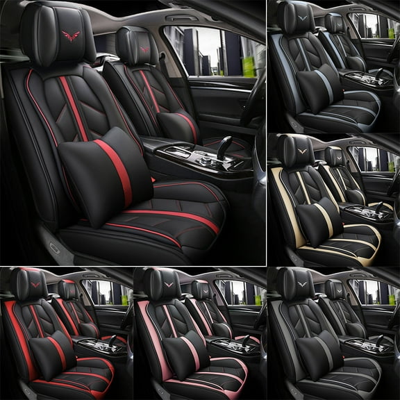 OTOEZ Universal 5D Luxury Leather Car Seat Cover Full Set, Fully Covered Front & Rear 5-Seat Protector