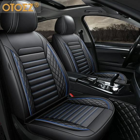 OTOEZ Universal Black/Blue, PU Leather, Waterproof, Front Rear Seat Covers, 5 Pieces