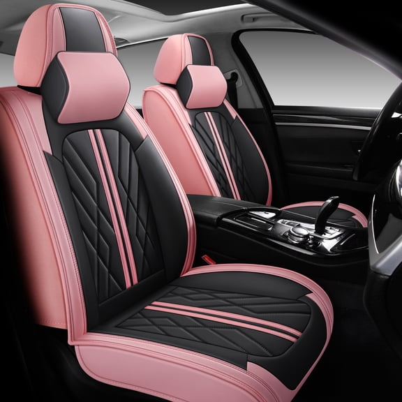 OTOEZ Universal Car Seat Cover Pink Nappa Leather Luxurious 5 Seats, Front Rear Seat Protector Full Set, Waterproof Cushion Fit Most Honda Toyota Chevy Ford Nissan Vehicle Truck SUV