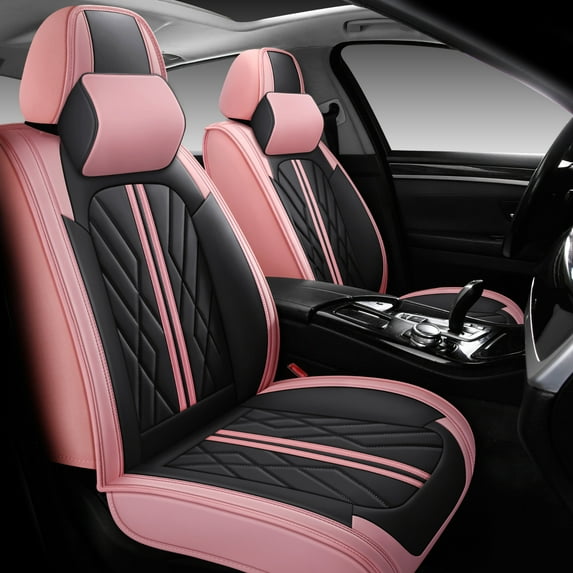 OTOEZ Universal Car Seat Cover Pink Nappa Leather Luxurious 5 Seats, Front Rear Seat Protector Full Set, Waterproof Cushion Fit Most Honda Toyota Chevy Ford Nissan Vehicle Truck SUV